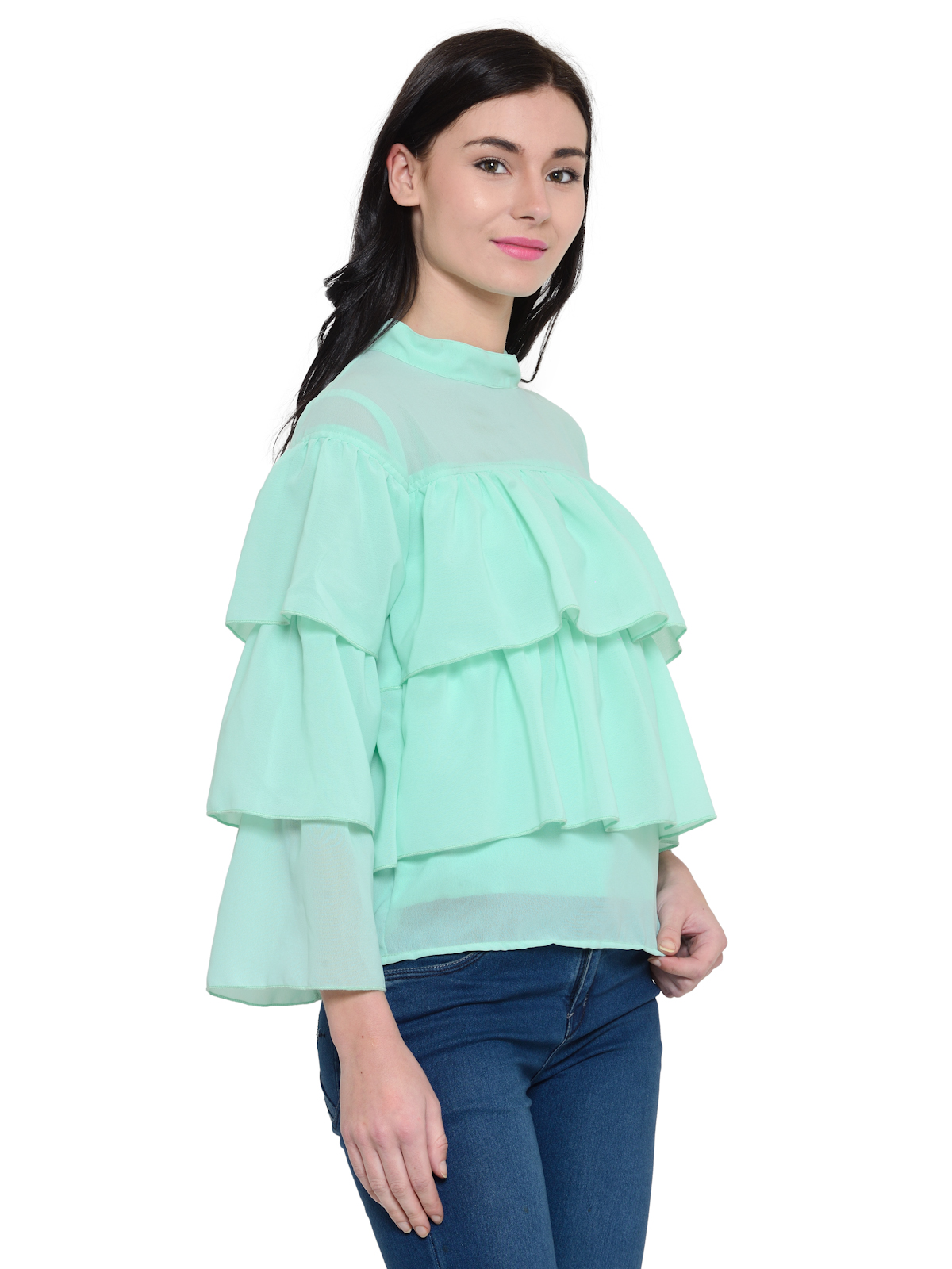 Cool Aqua Green Frilled long sleeves top